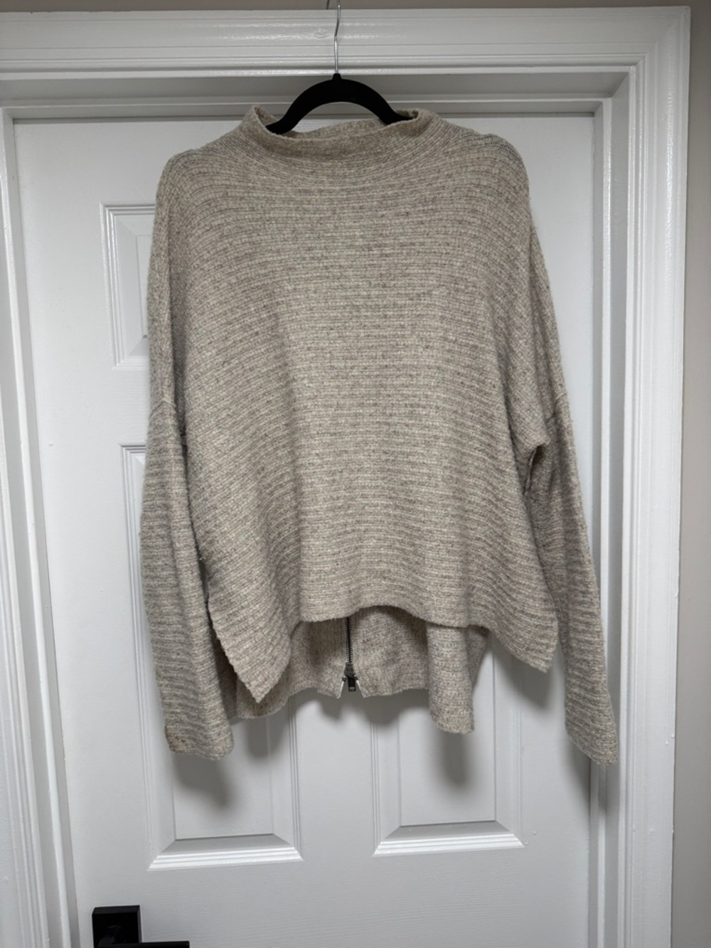 Free People Heathered Cream Ribbed Mock Turtleneck Sweater